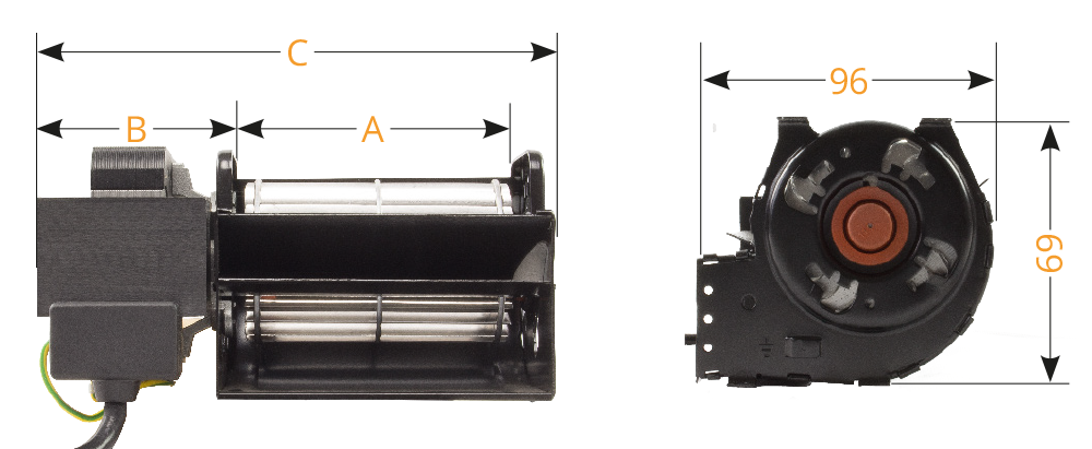Querstrom-Lüfter - Walzendurchmesser 45mm mit 1 oder 2 Geschwindigkeiten -  Komponenten für die Kältetechnik